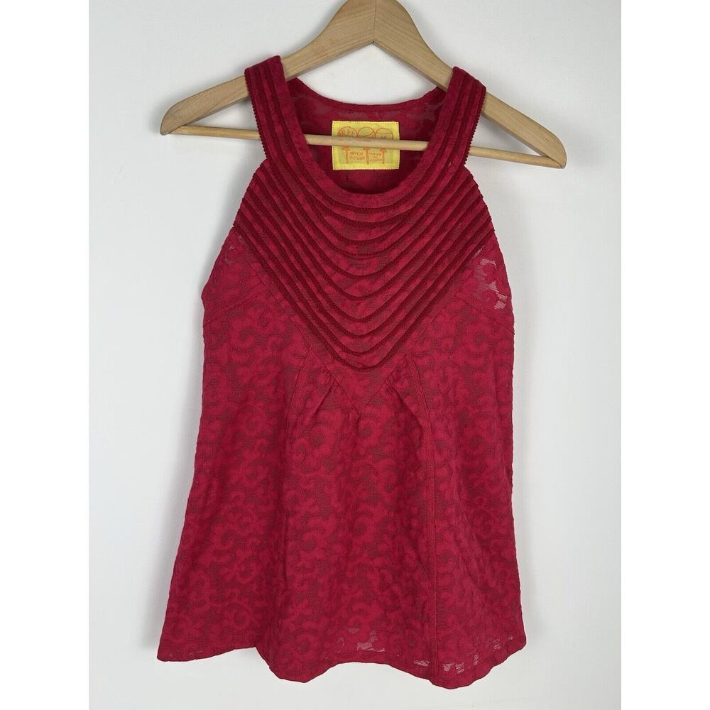Free People Lace Tank Top Blouse Pink Longline Size Medium Boho Festival Medium